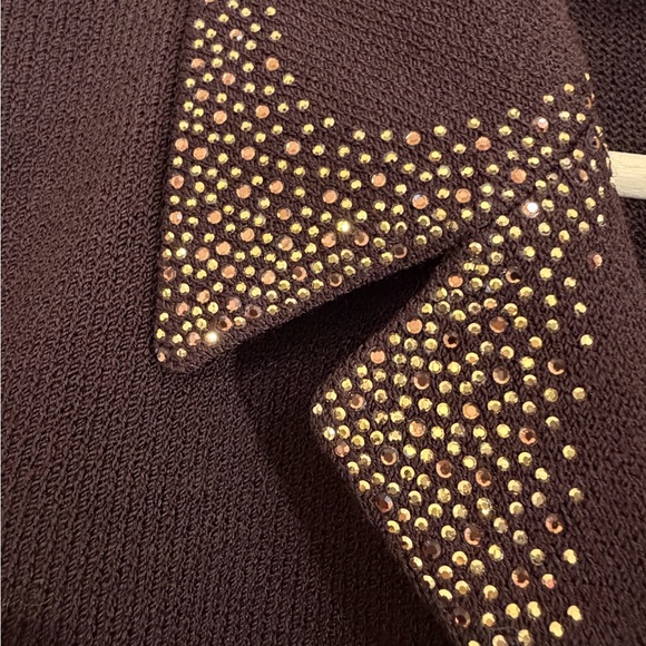 Vintage St. John Evening by Marie Gray Knit Skirt Suit Set Brown/Gold Size 8 - Picture 12 of 16